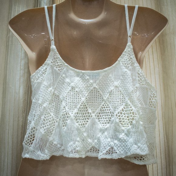 Off White Cotton Crochet Knit Flare Crop top (M) - NWOT - Picture 5 of 8